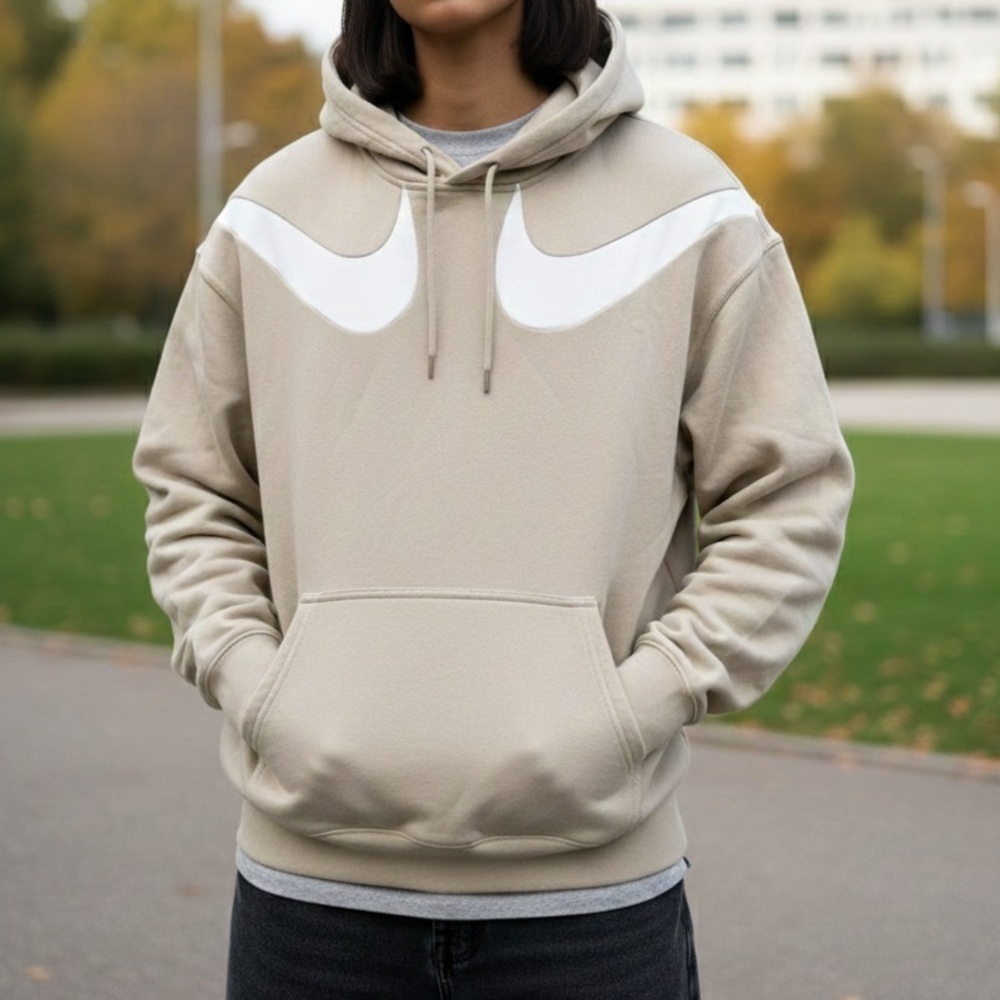 Nike Swoosh Beige Hoodie with White Accents Size S